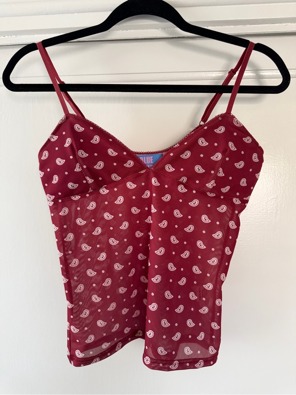 Women's Red Paisley Mesh Cami Top